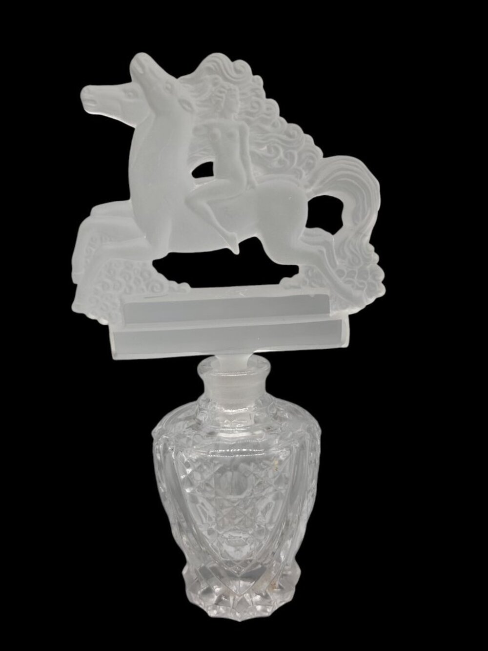 Lady Godiva Crystal Perfume Bottle Czechoslovakia Nude Horseback Stopper 1930s - Picture 5 of 16